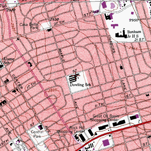 Topographic Map of Dowling School, TX