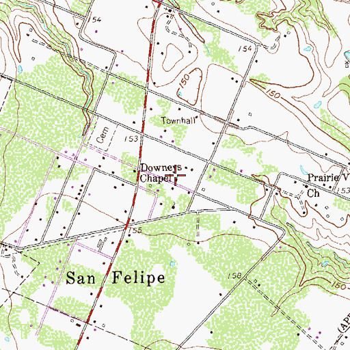 Topographic Map of Downeys Chapel, TX