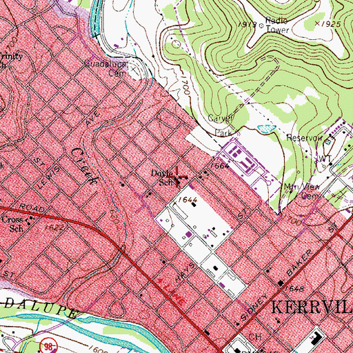 Topographic Map of Doyle School, TX