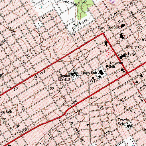 Topographic Map of Drane Junior High School, TX