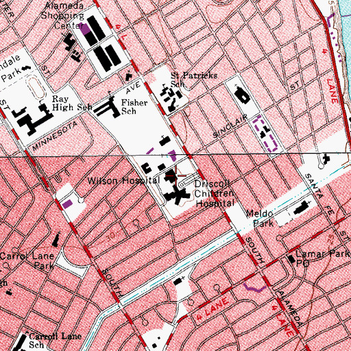 Topographic Map of Driscoll Children's Hospital, TX