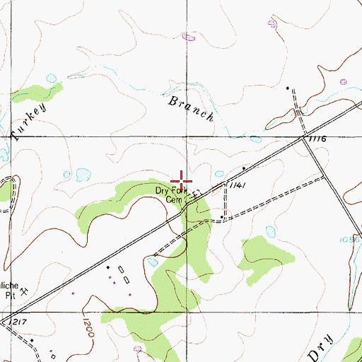 Topographic Map of Dry Fork Cemetery, TX