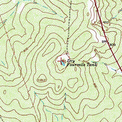 Topographic Map of Dry Fourmile Tank, TX