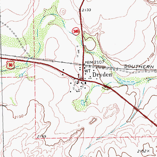 Topographic Map of Dryden, TX