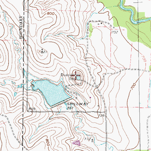 Topographic Map of Duessen Reservoir, TX