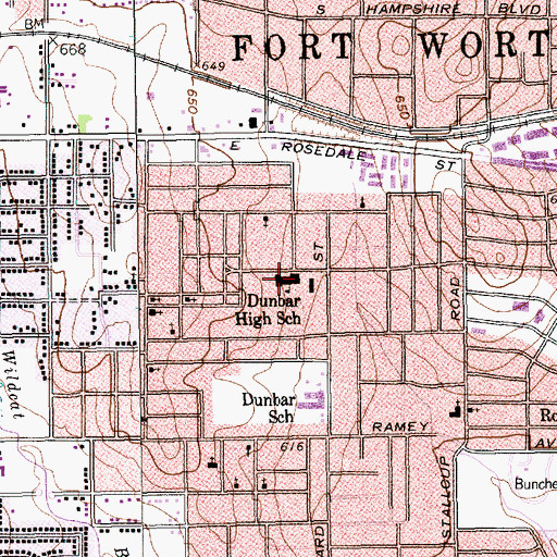 Topographic Map of Dunbar High School, TX