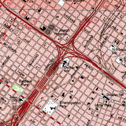 Topographic Map of Dunbar School, TX
