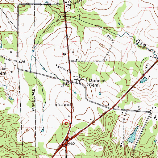 Topographic Map of Duncan Cemetery, TX