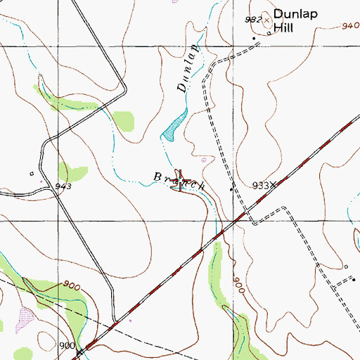 Topographic Map of Dunlap Branch, TX