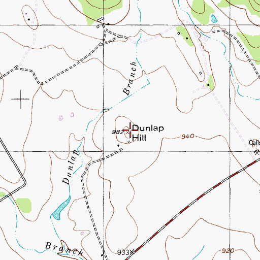 Topographic Map of Dunlap Hill, TX
