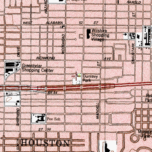 Topographic Map of Dunlavy Park, TX