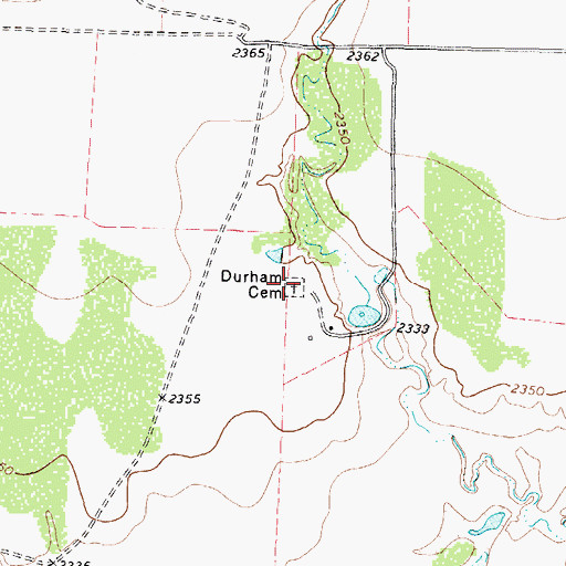 Topographic Map of Durham Cemetery, TX