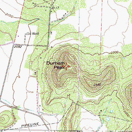 Topographic Map of Durham Peak, TX