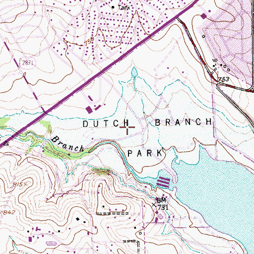 Topographic Map of Dutch Branch Park, TX