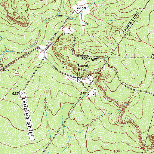 Topographic Map of Duval Ranch, TX