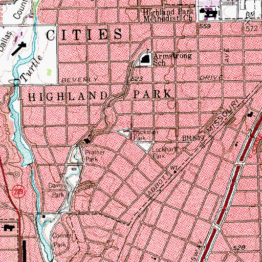 Topographic Map of Dyckman Park, TX