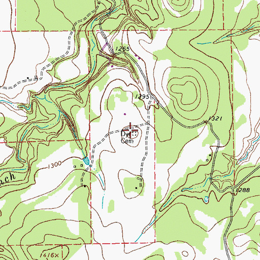 Topographic Map of Dye Cemetery, TX