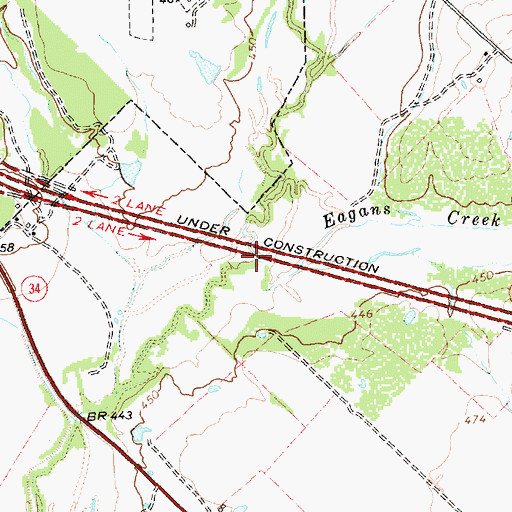 Topographic Map of Eagans Creek, TX