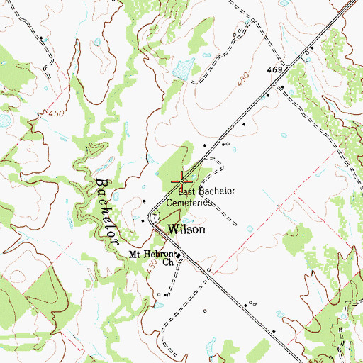 Topographic Map of East Bachelor Cemeteries, TX