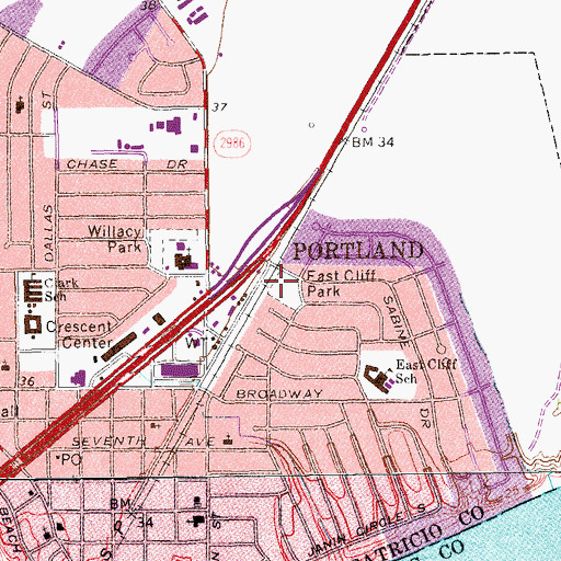 Topographic Map of East Cliff Park, TX