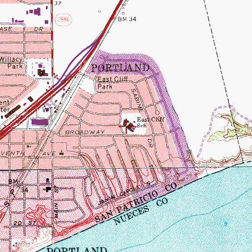 Topographic Map of East Cliff School, TX