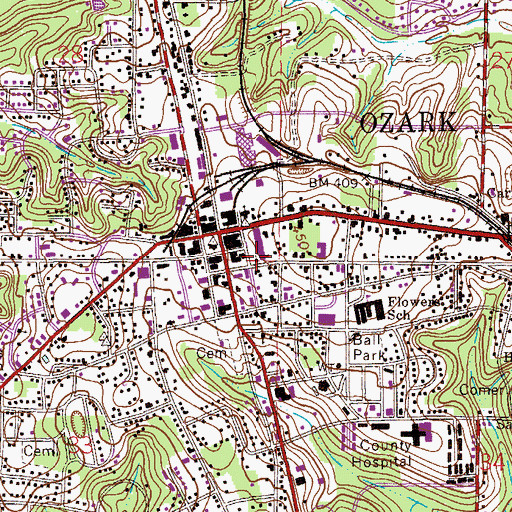 Topographic Map of First Presbyterian Church, AL