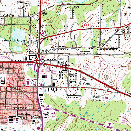 Topographic Map of East End Church, TX
