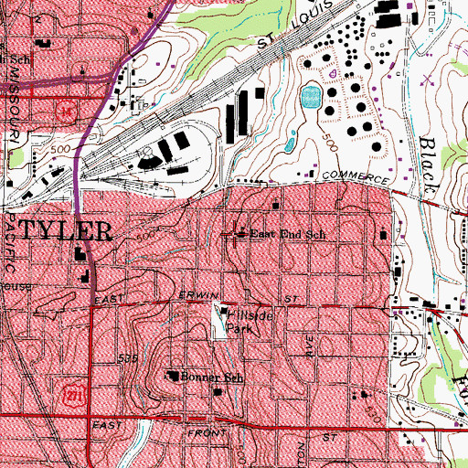 Topographic Map of East End School, TX