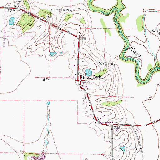 Topographic Map of East Fork Church, TX