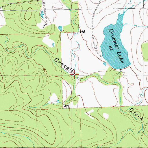 Topographic Map of East Fork Gravelly Creek, TX