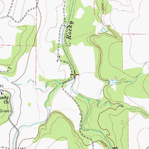 Topographic Map of East Fork Rocky Creek, TX