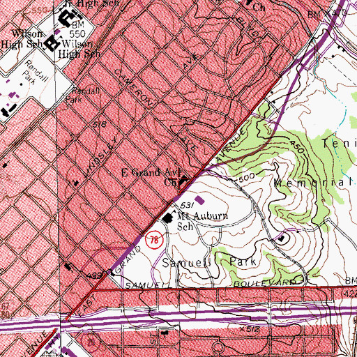 Topographic Map of East Grand Avenue Church, TX