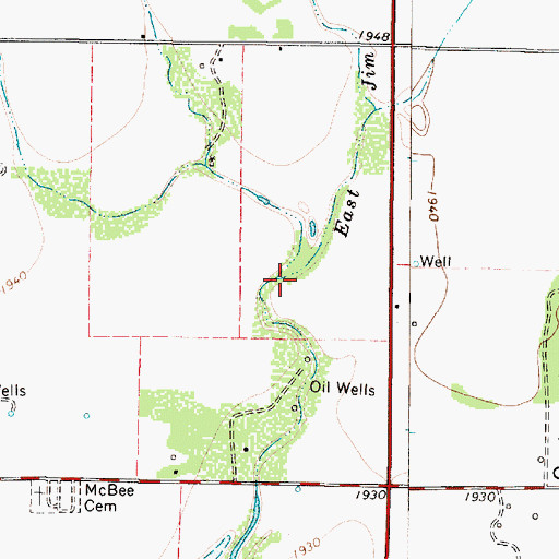 Topographic Map of East Jim Ned Creek, TX