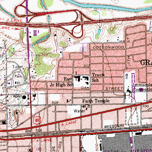 Topographic Map of East Junior High School, TX