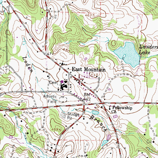 Topographic Map of East Mountain, TX