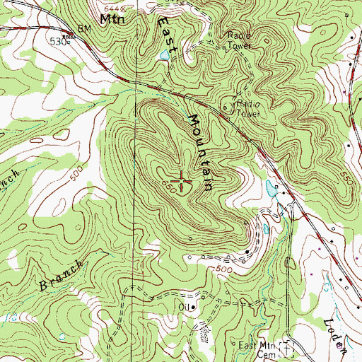 Topographic Map of East Mountain, TX