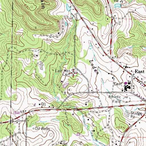 Topographic Map of East Mountain Cemetery, TX
