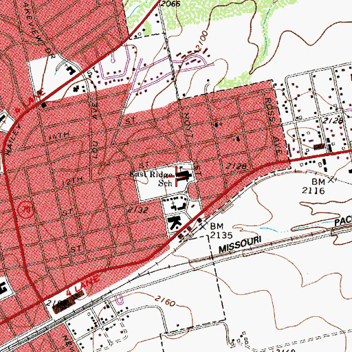 Topographic Map of East Ridge School, TX