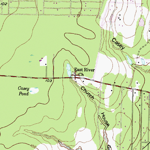 Topographic Map of East River Church, TX
