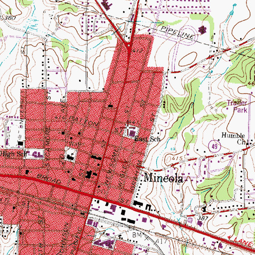 Topographic Map of East School, TX