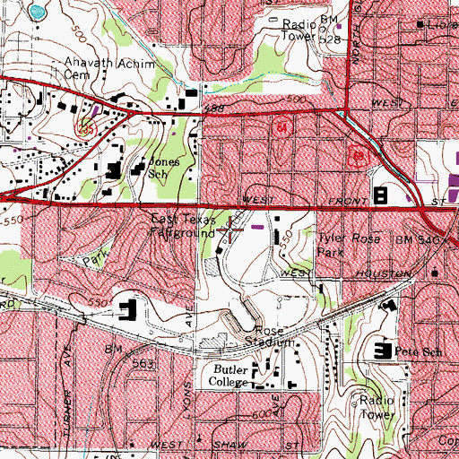 Topographic Map of East Texas Fairground, TX