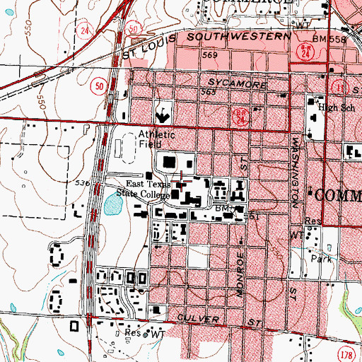 Topographic Map of East Texas State College, TX