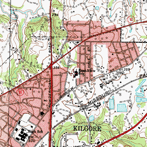 Topographic Map of East View School, TX
