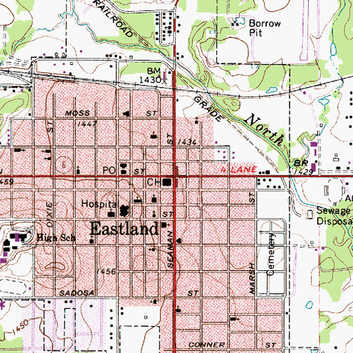 Topographic Map of Eastland, TX