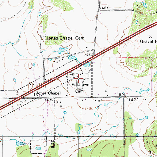 Topographic Map of Eastlawn Cemetery, TX