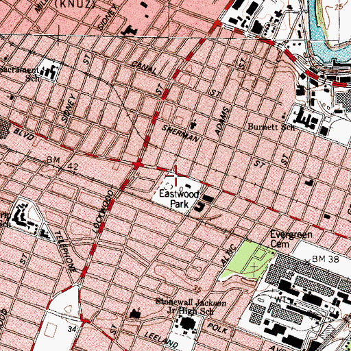 Topographic Map of Eastwood Park, TX