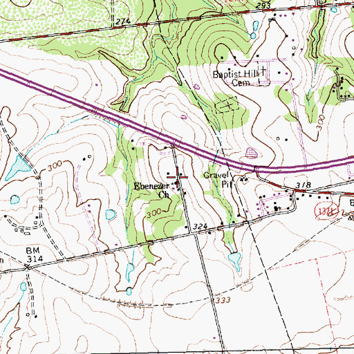 Topographic Map of Ebenezer Church, TX