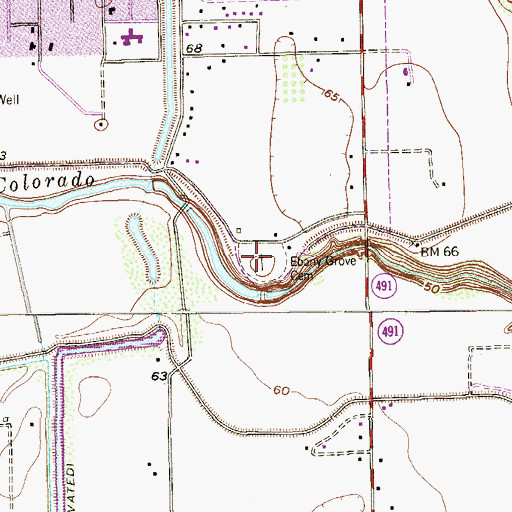 Topographic Map of Ebony Grove Cemetery, TX