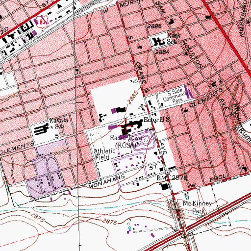 Topographic Map of Ector High School, TX