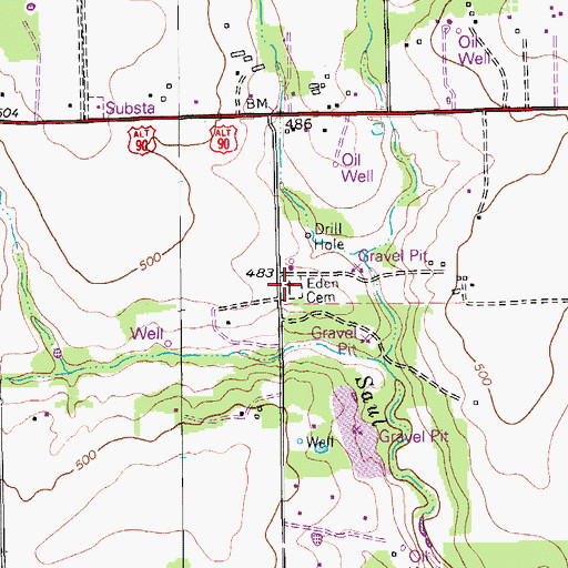 Topographic Map of Eden Cemetery, TX